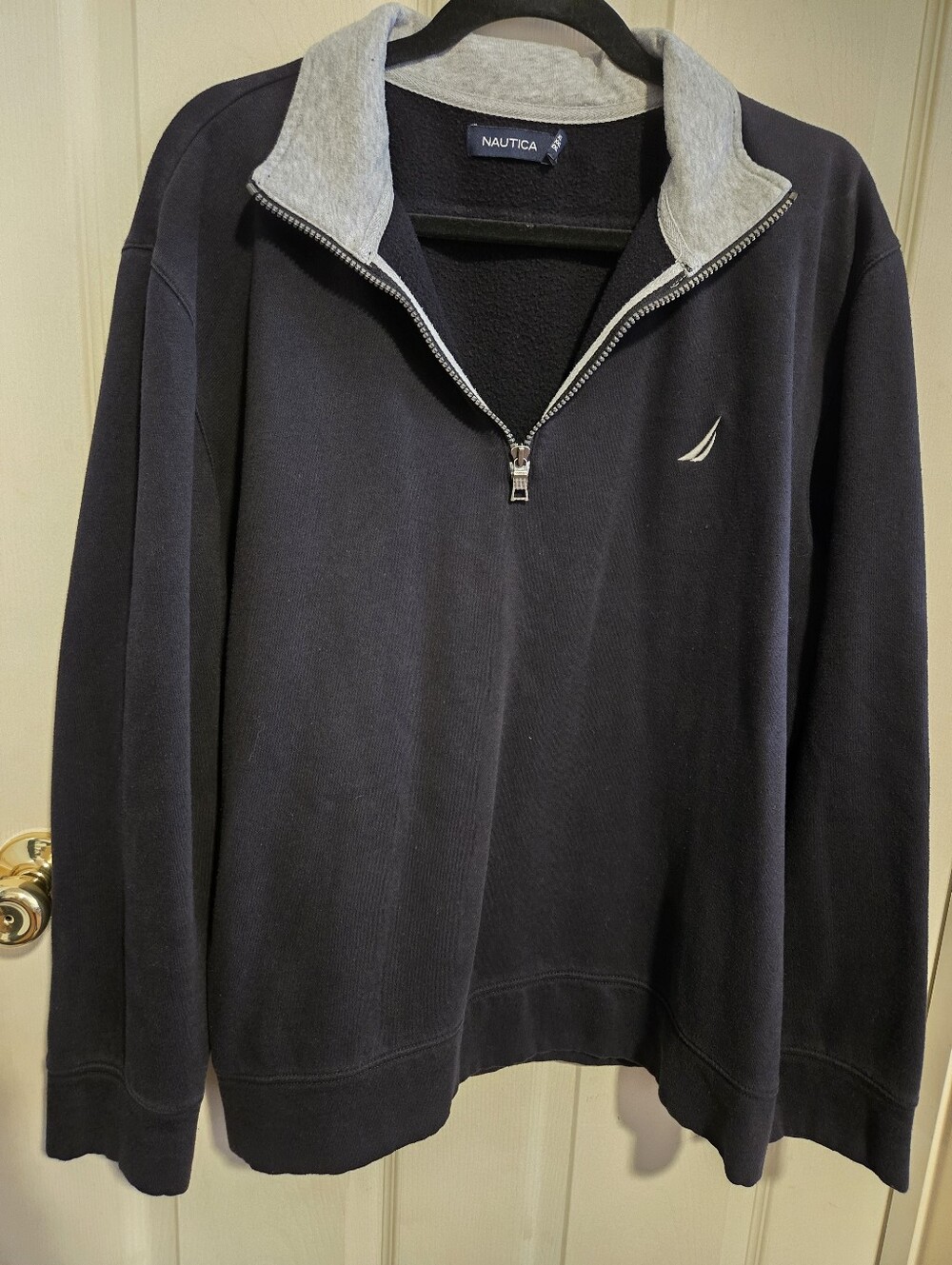 Nautica Men's Navy Zip-Up Pullover with Light Gray Collar